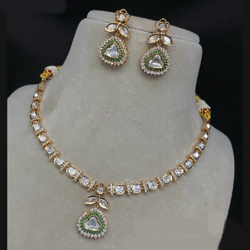 women’s heart-shaped gold necklaces-Royal Kundan Jewellery Gold Plated Polki Kundan Necklace Set