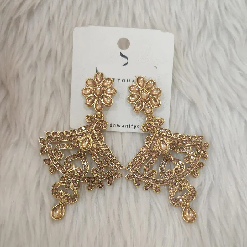 women’s gold dangle earrings-Dhwani Gold Plated Kundan And Austrian Stone Dangler Earrings