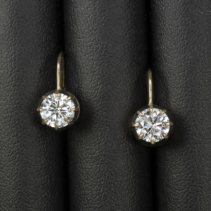 women’s crystal drop earrings-DIAMOND DROP EARRINGS VICTORIAN STYLE CLASSIC 2.05ct NATURAL ROUND CUT GOLD 2ct