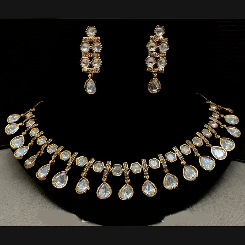 women’s chain necklaces-Royal Kundan Jewellery Gold Plated Polki Kundan Necklace Set