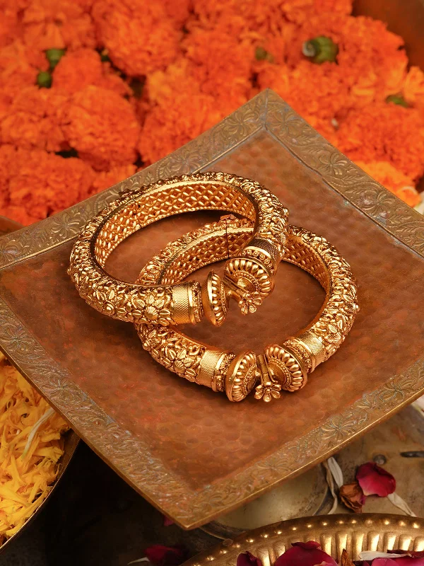 women’s stackable bracelets-Gold Plated Temple Bangles - TMPBAN108