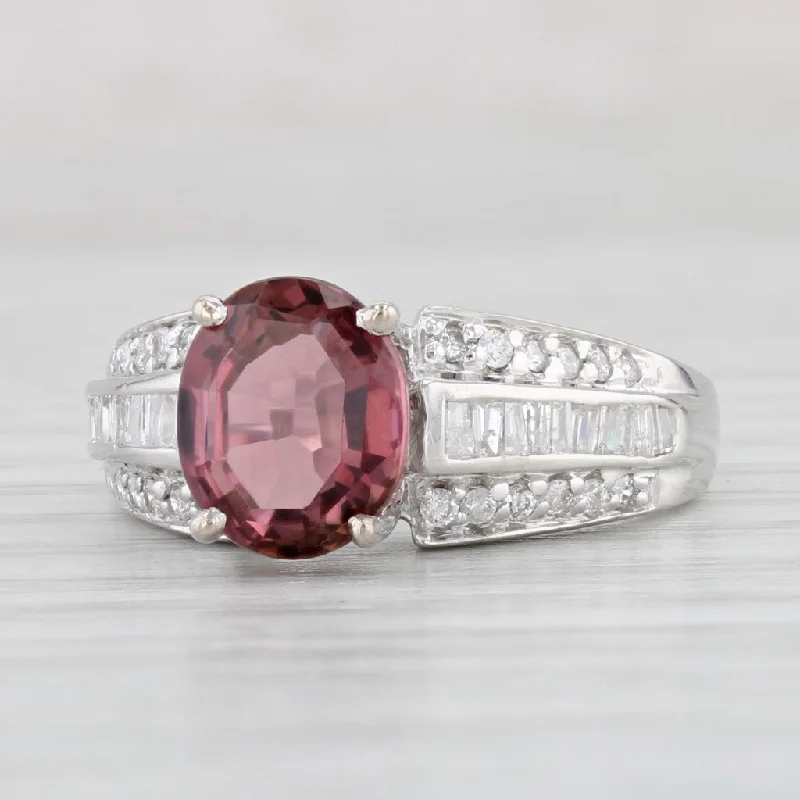 women’s timeless engagement rings-2.61ctw Pink Oval Tourmaline Diamond Ring 14k White Gold Size 6.75