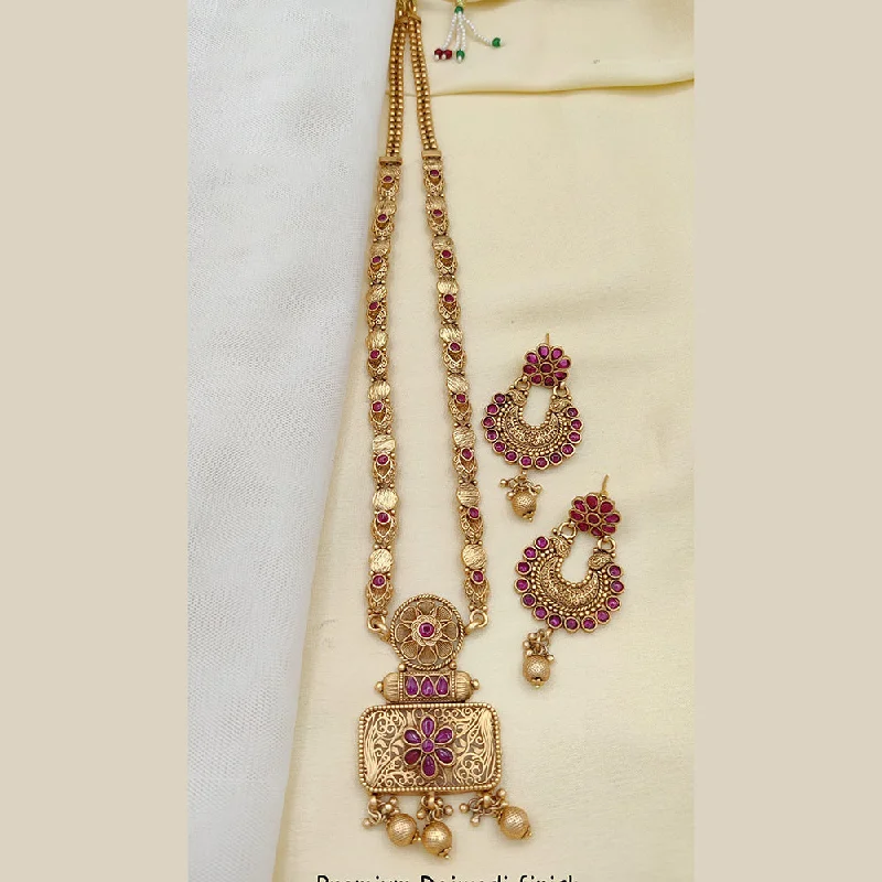 women’s necklace with initials-Jewel Addiction Gold Plated Kundan Stone Long Necklace Set