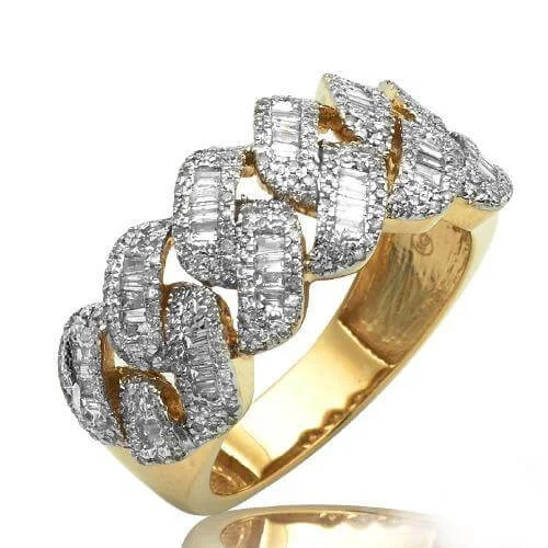 women’s wedding set rings-10KY 1.00CTW BAGUETTE DIAMOND MIAMI CUBAN MENS