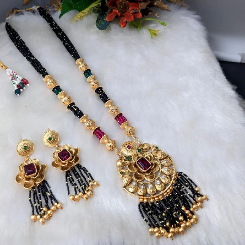 women’s ruby necklaces-Aamrapali Gold Plated Pota Stone And Beads Long Necklace Set