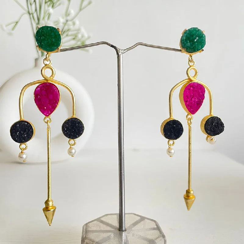 women’s silver drop earrings-Shagna Gold Plated Druzy Stone Dangler Earrings