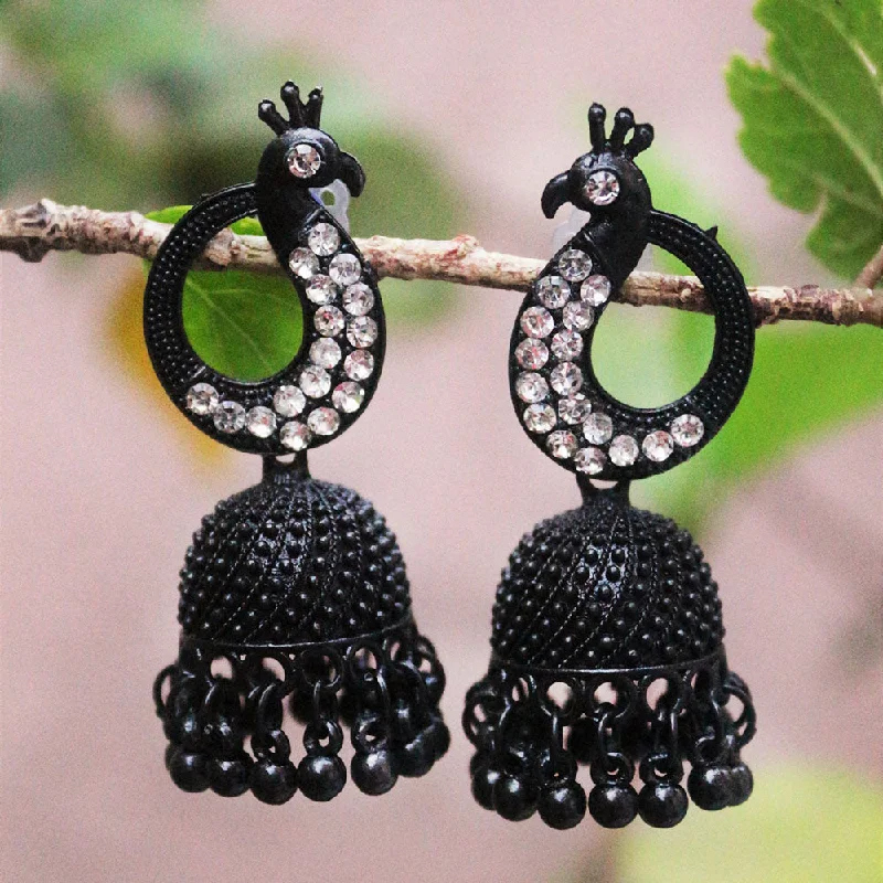 women’s boho earrings-H K Fashion Black Polish Austrian Stone Jhumki Earrings