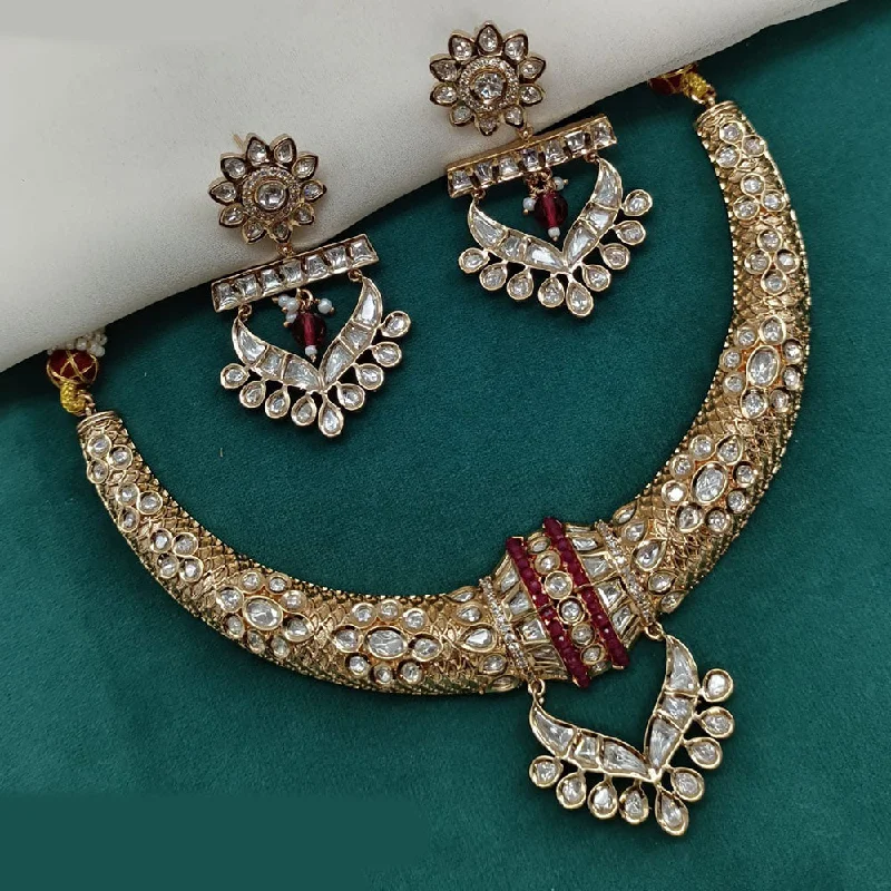 women’s heart-shaped necklaces-Royal Kundan Jewellery Gold Plated Polki Kundan Necklace Set