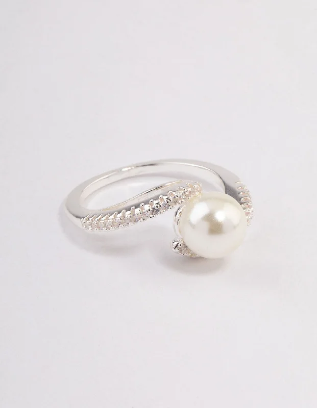 women’s wedding ring sets-Silver Plated Wrapped Pearl Ring