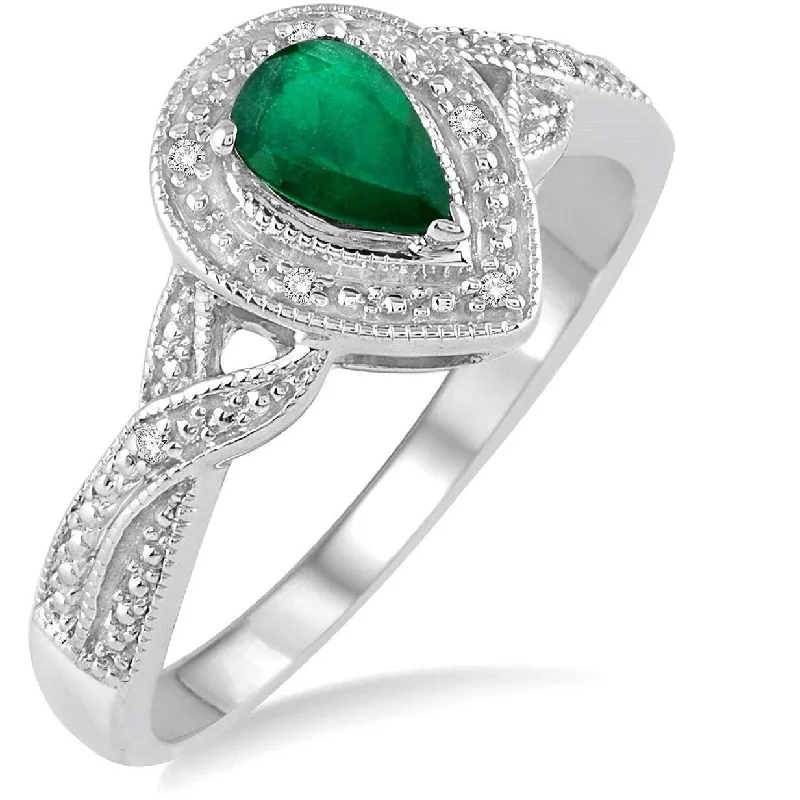 women’s custom sapphire engagement rings-Sterling Silver Emerald and Diamond Ring