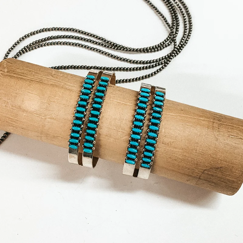 women’s hand-made bracelets-V Martz | Zuni Handmade Sterling Silver Double Cuff with Turquoise Stones