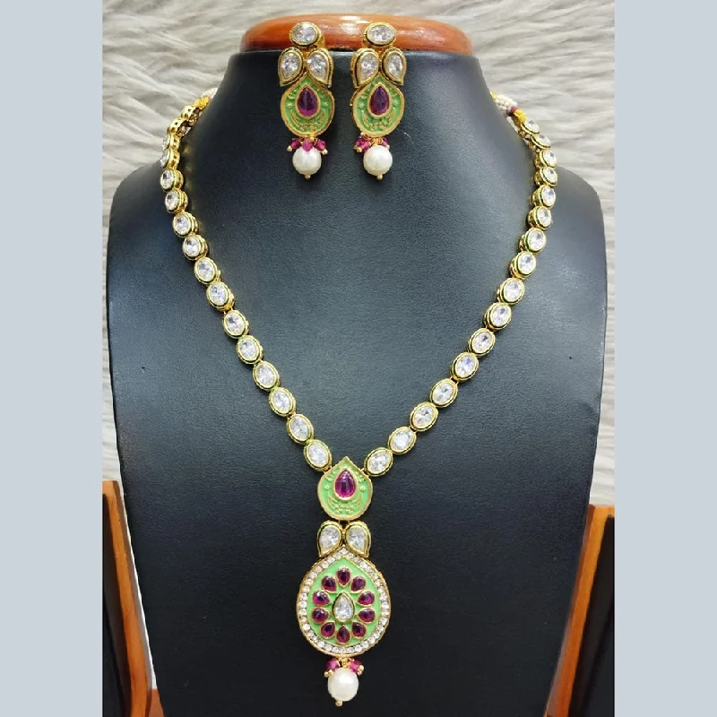 women’s art deco necklaces-Jain Jewellers Gold Plated Polki Kundan Necklace Set