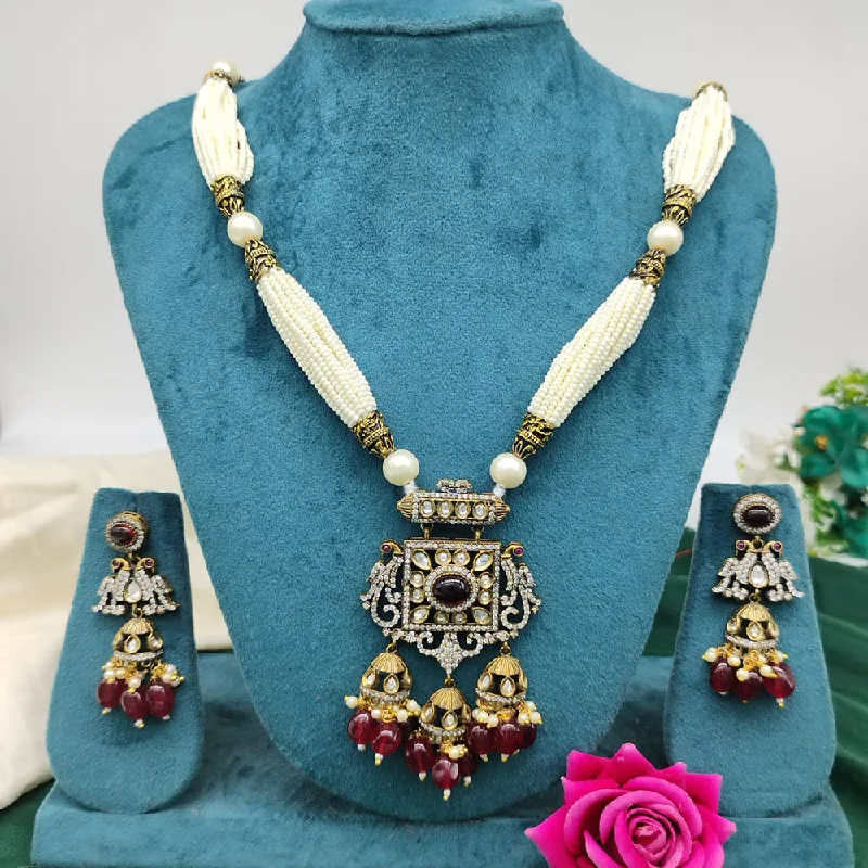 women’s fine chain necklaces-Akruti Collection Gold Plated Kundan Stone And Beads Necklace Set