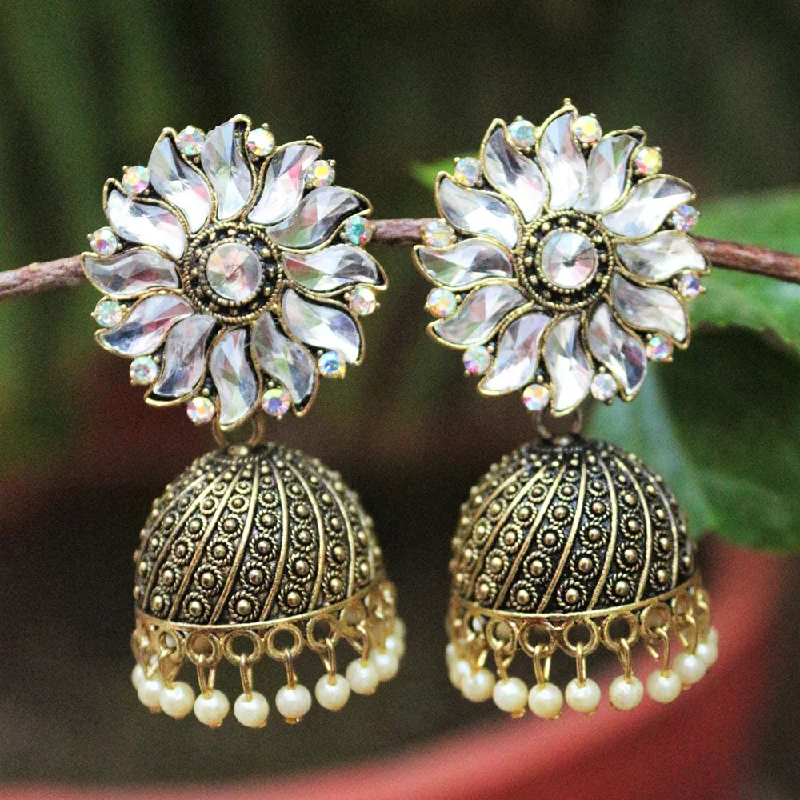 women’s oversized earrings-H K Fashion  Gold Plated Crystal Stone Jhumki Earrings