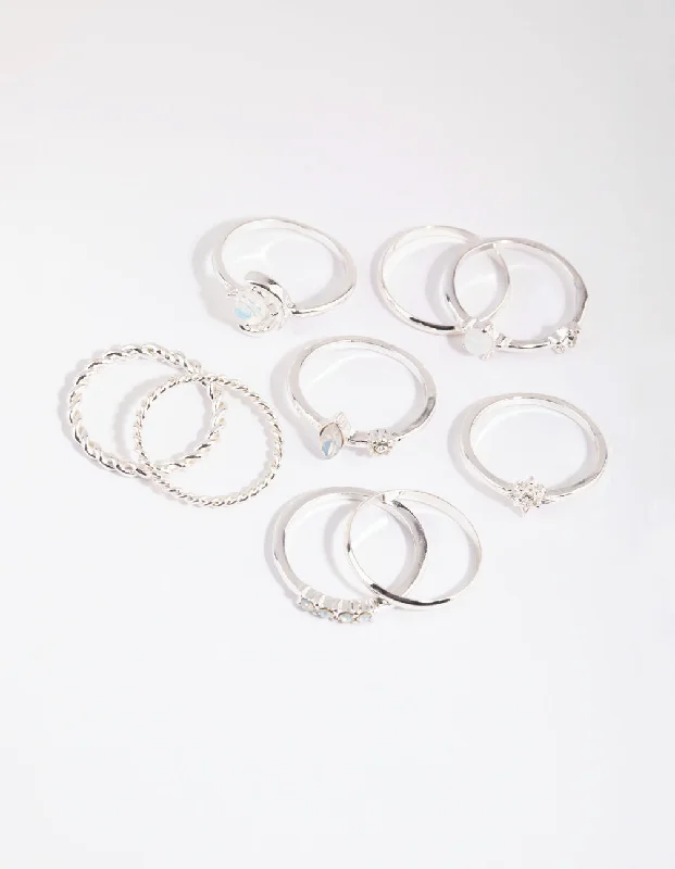 women’s infinity rings-Silver Moonstone Mixed Ring Pack