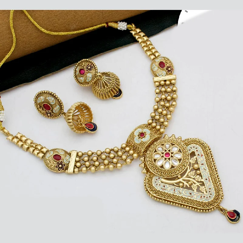 women’s luxury necklaces-Kavita Art Gold Plated Kundan Stone And Meenakari Necklace Set