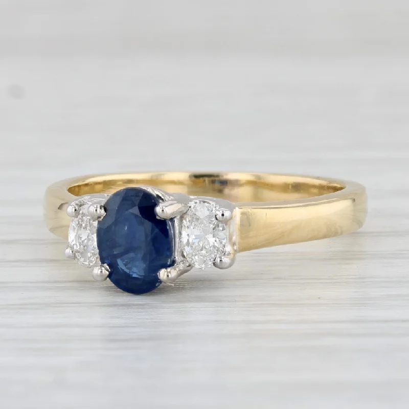 women’s rose gold engagement rings-1.41ctw Oval Blue Sapphire Diamond Ring 18k Yellow Gold Size 8.25