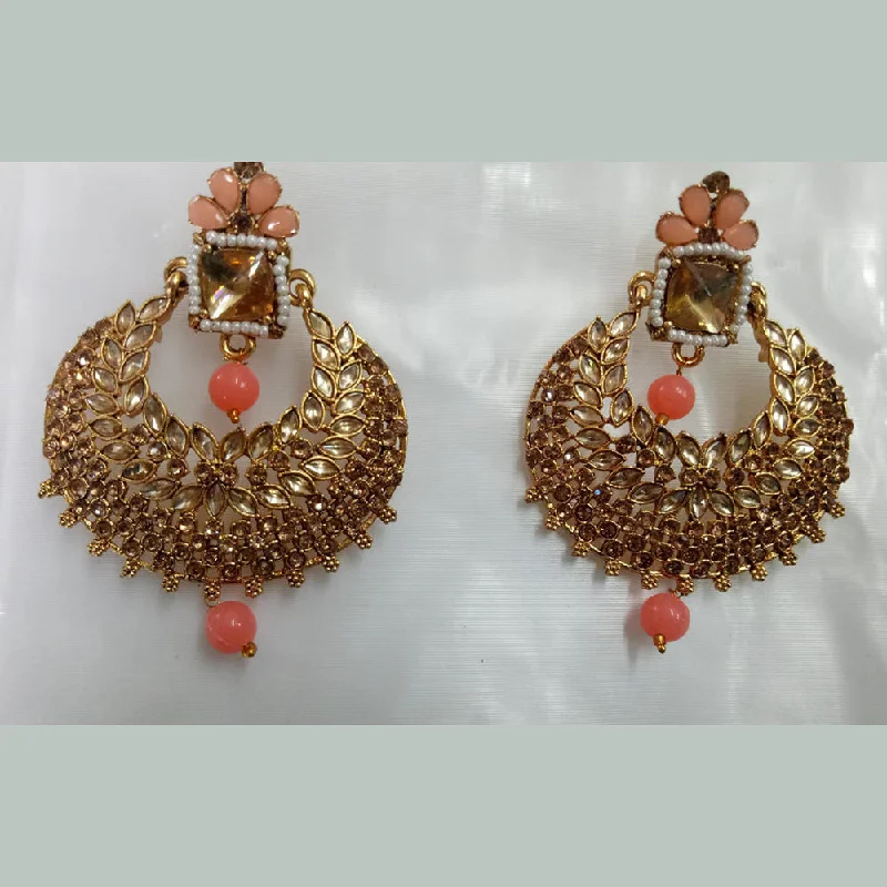 women’s ear thread earrings-Khushboo Jewellers Gold Plated Crystal Stone And Beads  Dangler Earrings