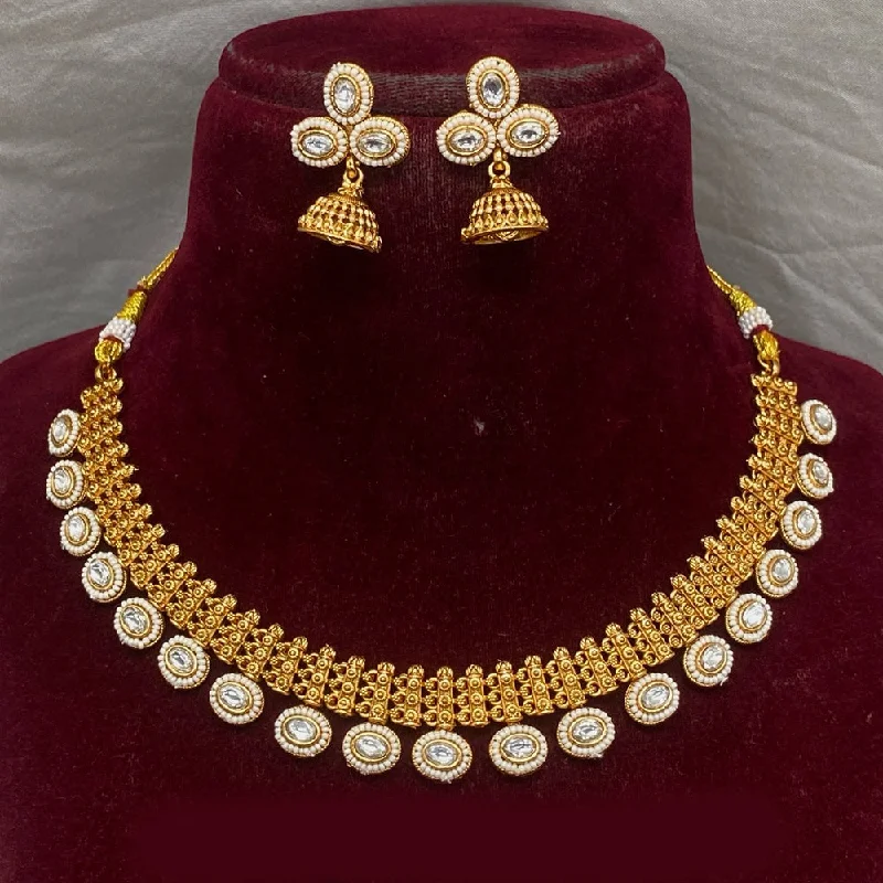 women’s rose gold necklaces-Amoliya Jewels Gold Plated Kundan Necklace Set