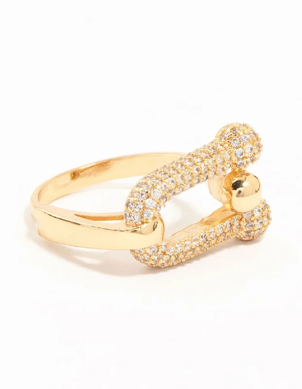 women’s luxury diamond rings-Gold Plated U Link Cubic Zirconia Ring