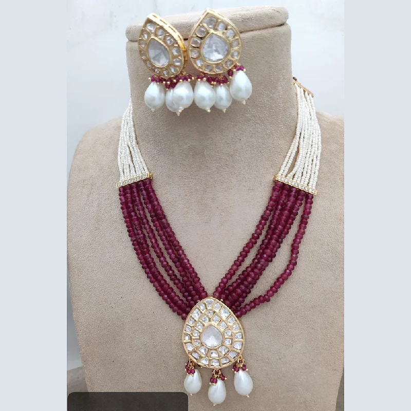 women’s pearl drop necklaces-Jewel Addiction Copper Gold Plated Polki Kundan And Pearls Necklace Set