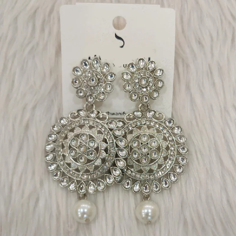 women’s twisted earrings-Dhwani Silver Plated Kundan Stone Dangler Earrings