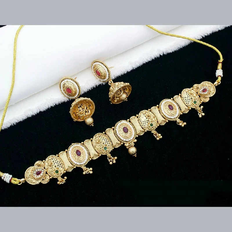 women’s classic chain necklaces-Kavita Art Gold Plated Kundan Stone And Pearl Choker Necklace Set