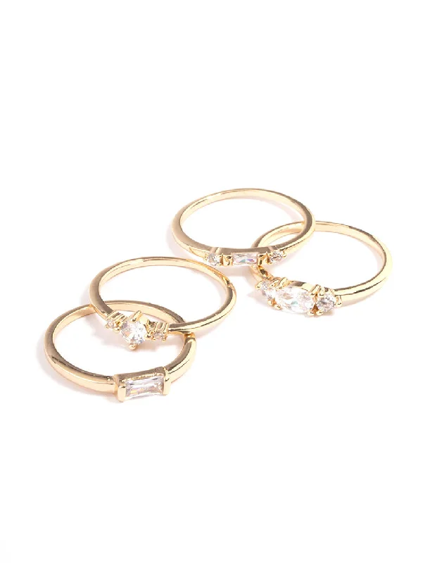 women’s princess-cut rings-Gold Plated Cubic Zirconia Mixed Shape Rings 4-Pack