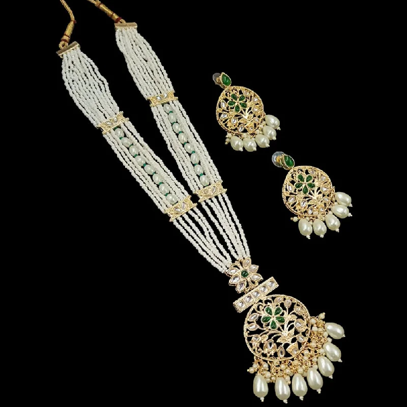 women’s dainty necklaces-Padmawati Bangles Gold Plated Kundan And Pearl Long Necklace Set