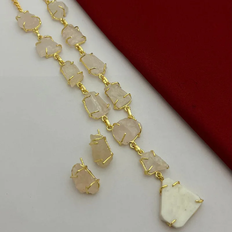 women’s heart-shaped gold necklaces-FS Collection Gold Plated Mother Of Pearls Necklace Set