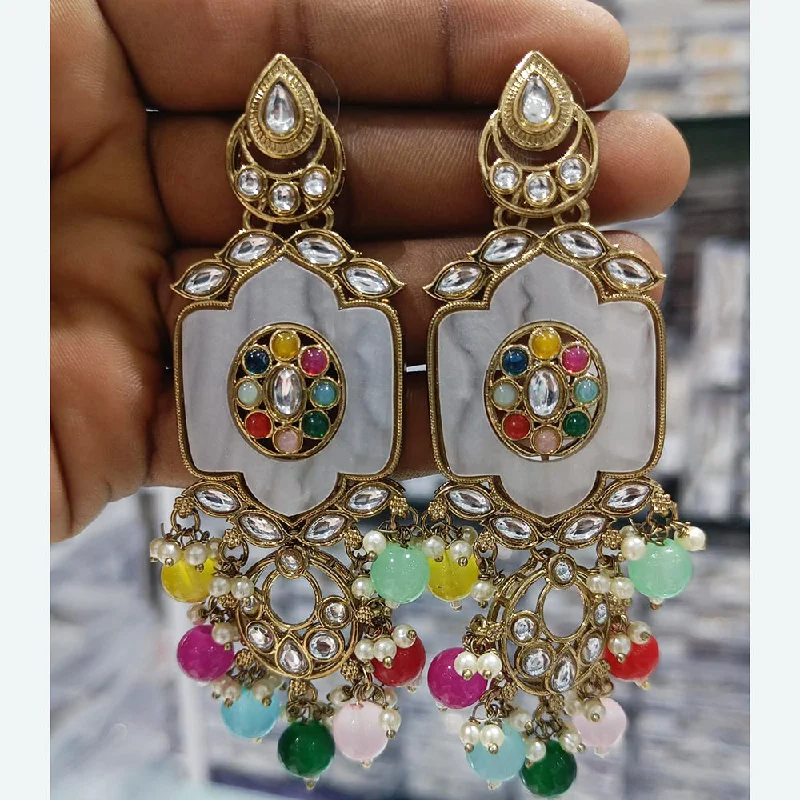 women’s gold stud earrings-Rani Sati Jewels Gold Plated Kundan Stone And Pearl Dangler Earrings