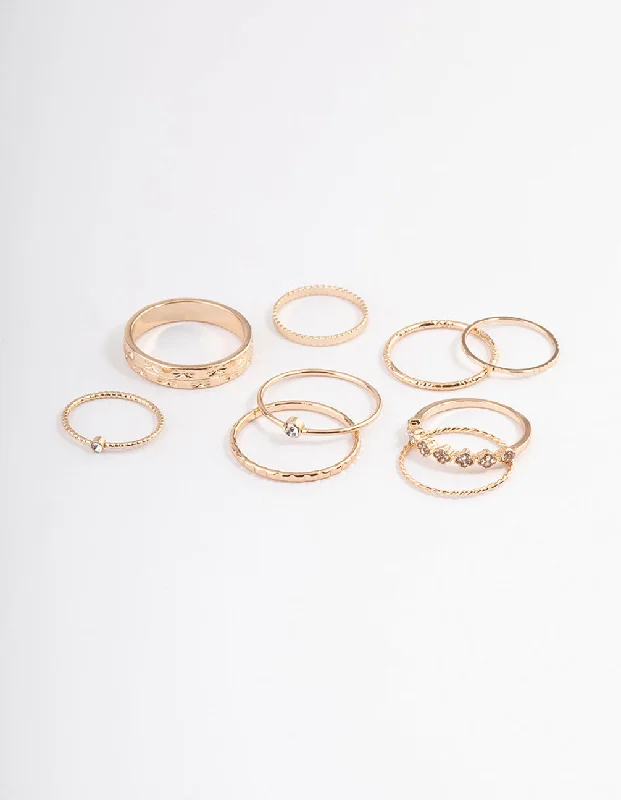 women’s minimalist rings-Gold Dainty Flower Ring Pack