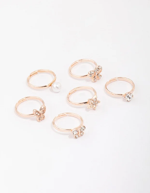 women’s diamond halo rings-Kids Rose Gold Diamante Butterfly Earring 6-Pack