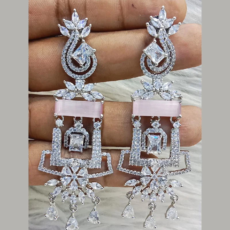 women’s long drop earrings-Jain Jewellers Silver Plated AD Dangler Earrings