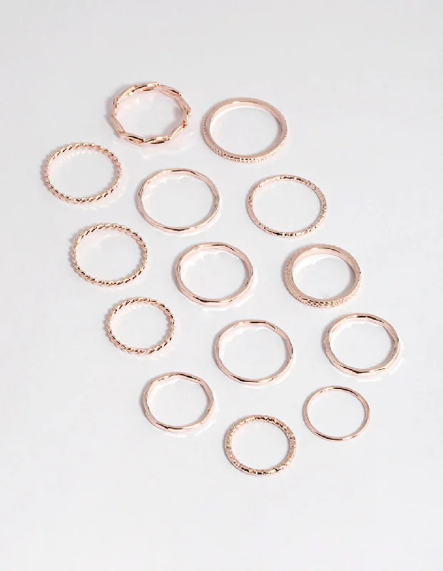 women’s luxury wedding rings-Rose Gold Fine Mix Band Ring Pack