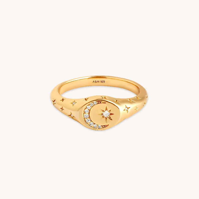 women’s fashion rings-Cosmic Signet Ring in Gold