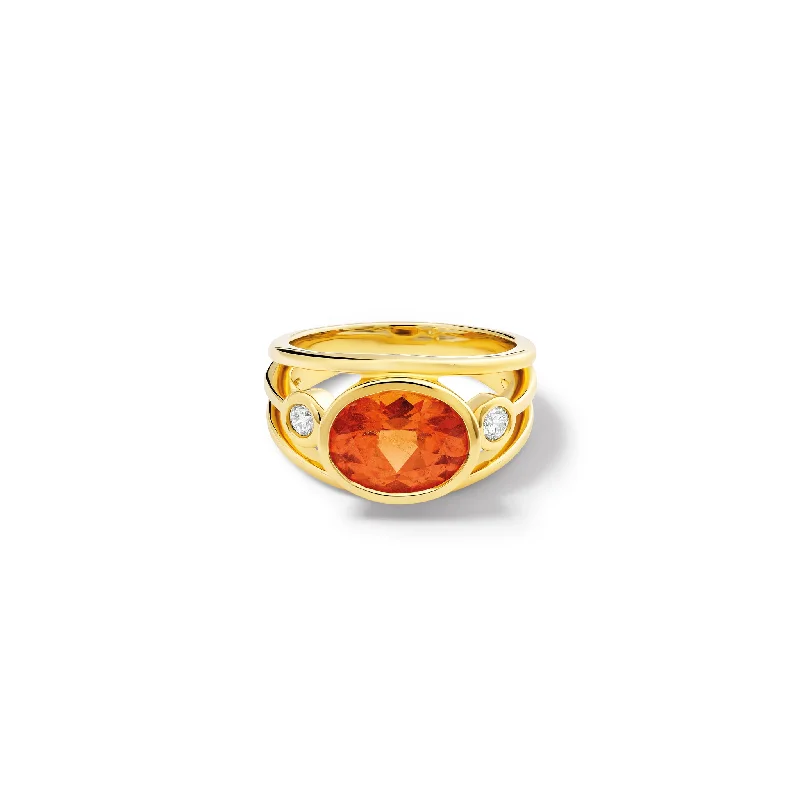 women’s personalized birthstone rings-Aeneus Ring 18ct Yellow Gold - Mandarin Garnet & Diamond