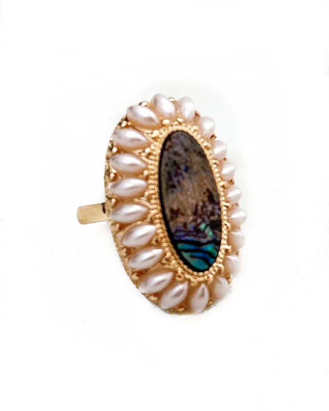 women’s adjustable diamond rings-Roselle Pearl Stone Ring