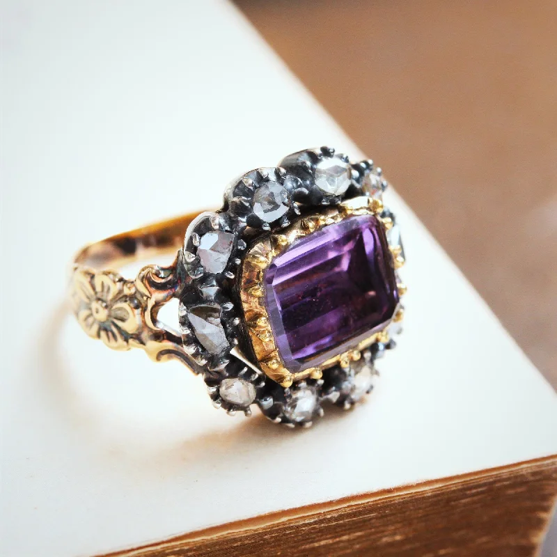 women’s modern solitaire engagement rings-Prized Rare Antique Georgian Rose Amethyst and Diamond Ring