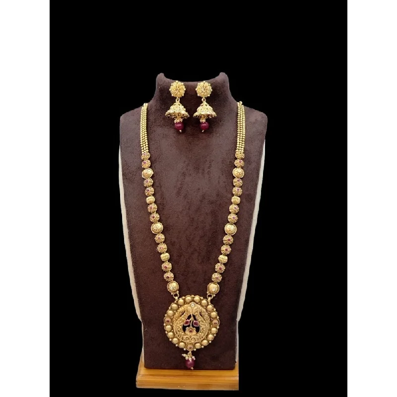 women’s tennis necklaces-Akruti Collection Gold Plated Pota Stone  Long  Necklace Set