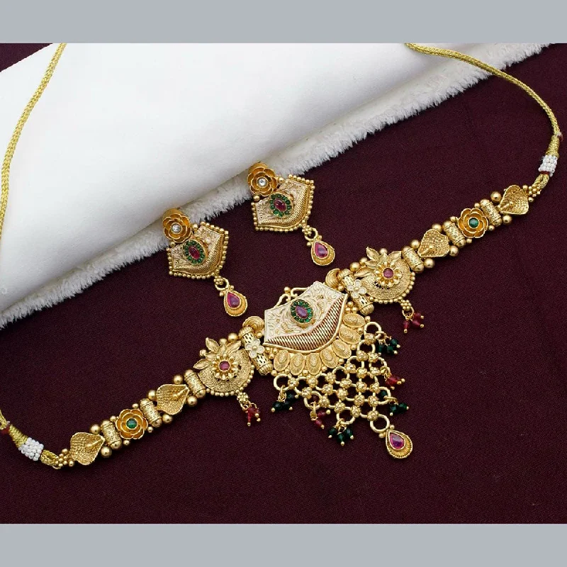 women’s square pendant necklaces-Kavita Art Gold Plated Kundan Stone And Pearl Choker Necklace Set