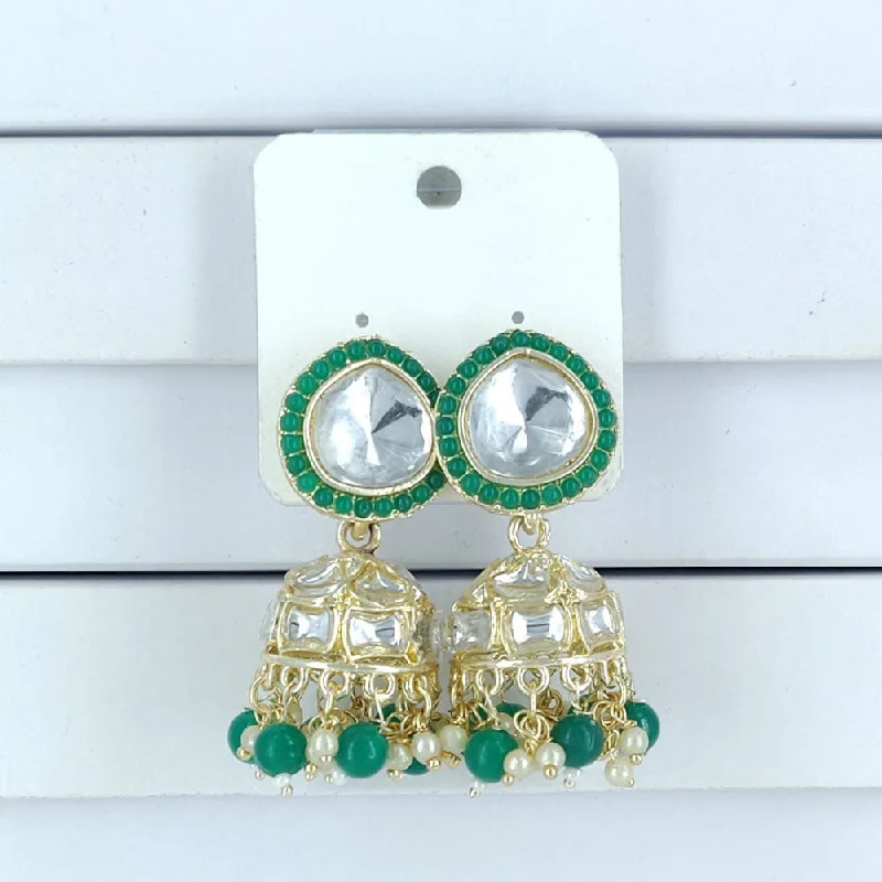 women’s romantic earrings-Corbeda Fashion Gold Plated Kundan And Beads Jhumki Earrings