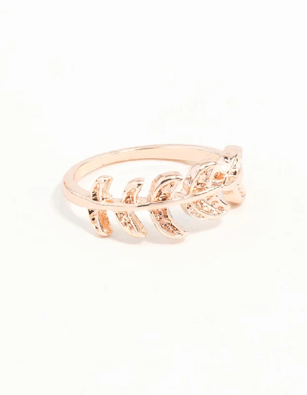 women’s rose gold rings-Rose Gold Leaf Band Ring