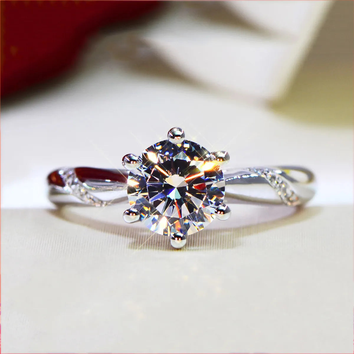 women’s gold diamond engagement rings-Pt950 Plated Platinum Imitation D Grade High Carbon Moissan Diamond Ring Classic Micro Inlaid Hearts And Arrows Six Claw Ring