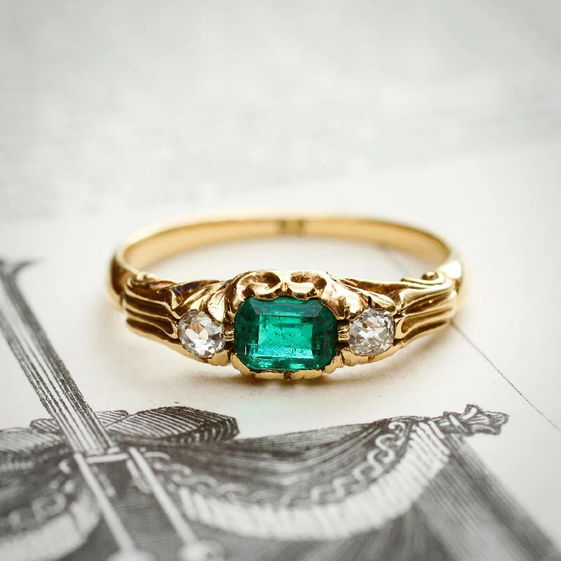 women’s round cut diamond engagement rings-Perfect Darling Victorian Emerald & Diamond Ring