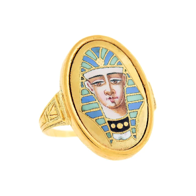 women’s large statement rings-Late Victorian Egyptian Revival 18kt + Enamel Ring