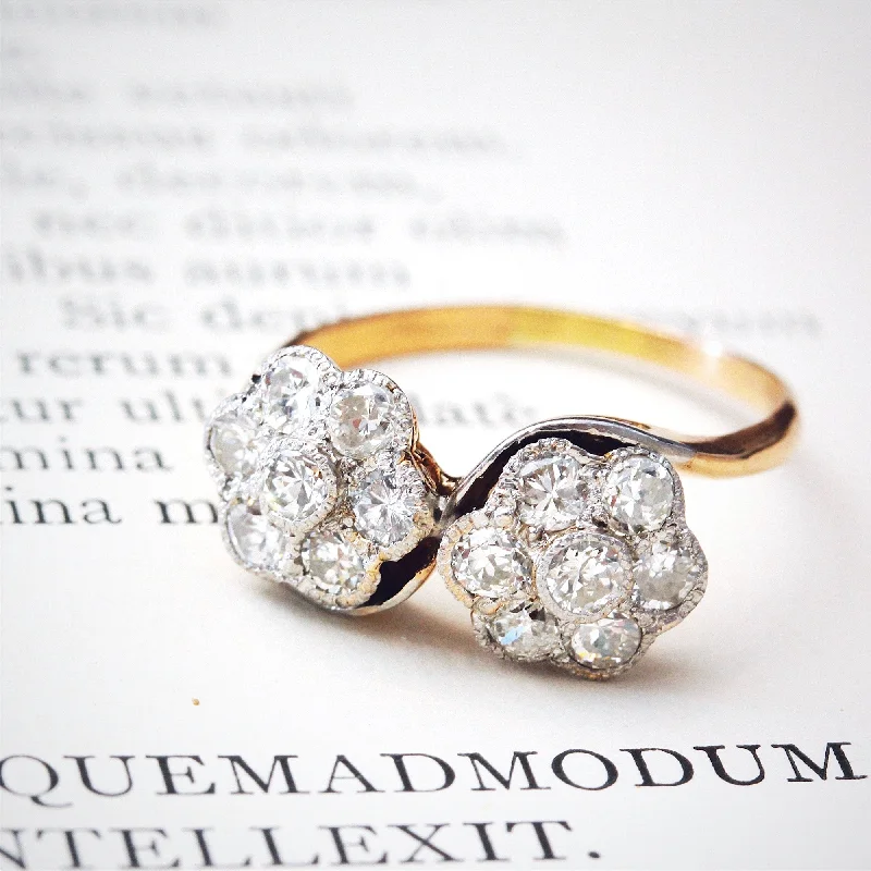 women’s diamond cluster engagement rings-Vintage Double Daisy 'Toi et Moi' Diamond Ring