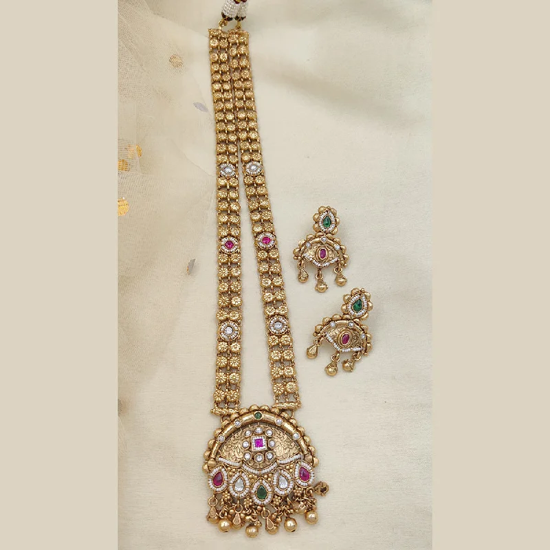 women’s fine chain necklaces-Jewel Addiction Gold Plated Kundan Stone Long Necklace Set