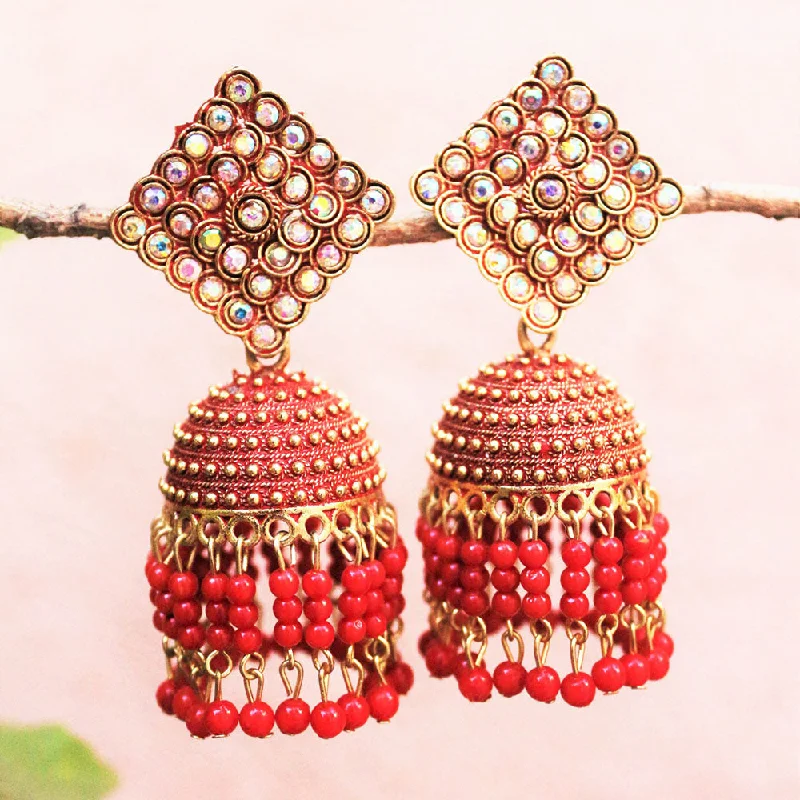 women’s sapphire earrings-H K Fashion Gold Plated Austrian Stone And Pearls Jhumki Earrings