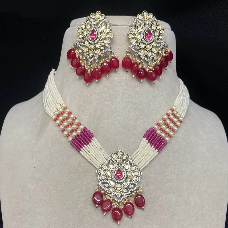 women’s layered necklaces-Royal Kundan Jewellery Gold Plated Polki Kundan And Pearls Necklace Set